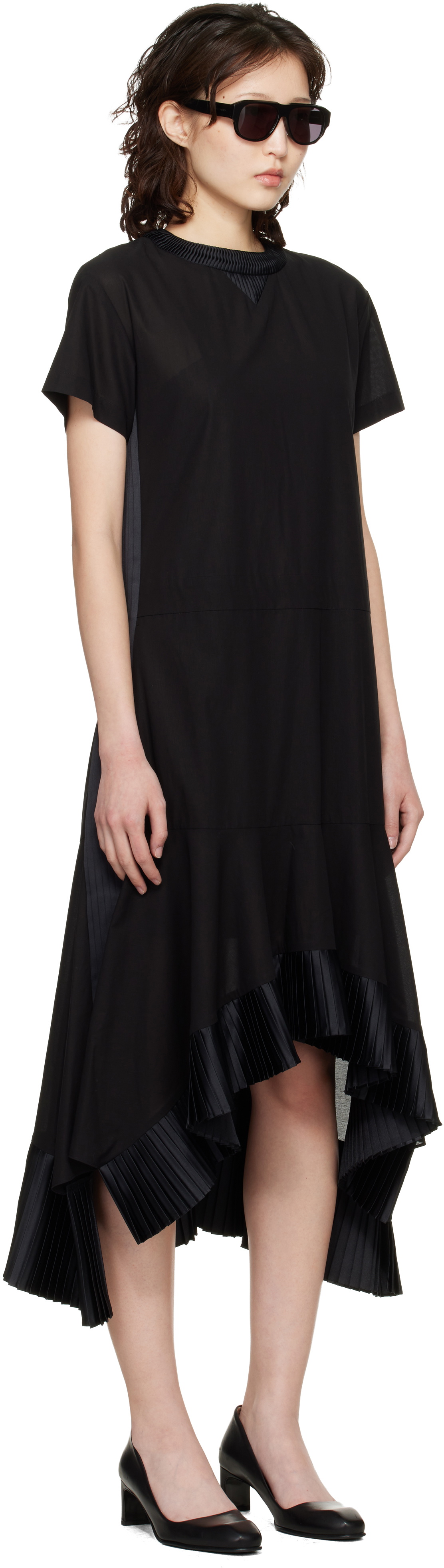 sacai Black Cotton Broadcloth Midi Dress