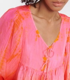 Anna Kosturova Balloon-sleeve tie-dyed pompom silk top