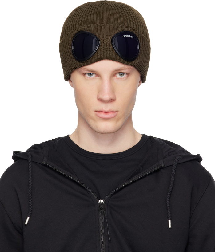 Photo: C.P. Company Khaki Cotton Goggle Beanie