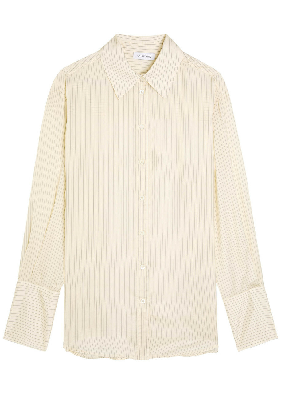 Anine Bing Bridget Pinstriped Satin Shirt Cream