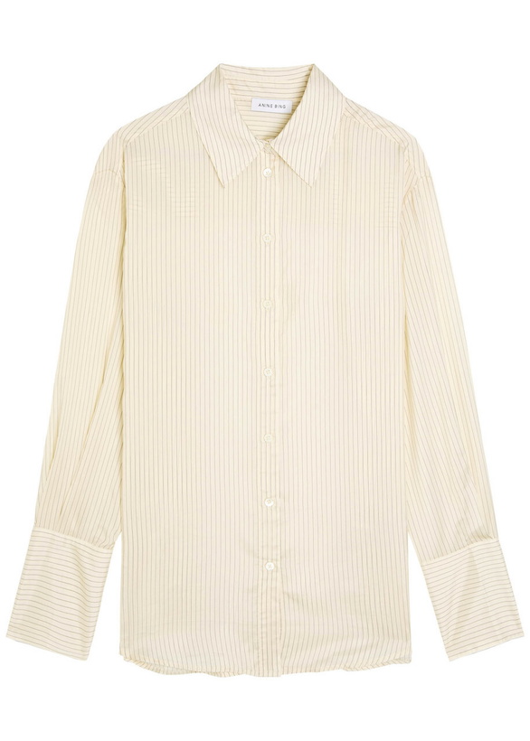 Photo: Anine Bing Bridget Pinstriped Satin Shirt Cream