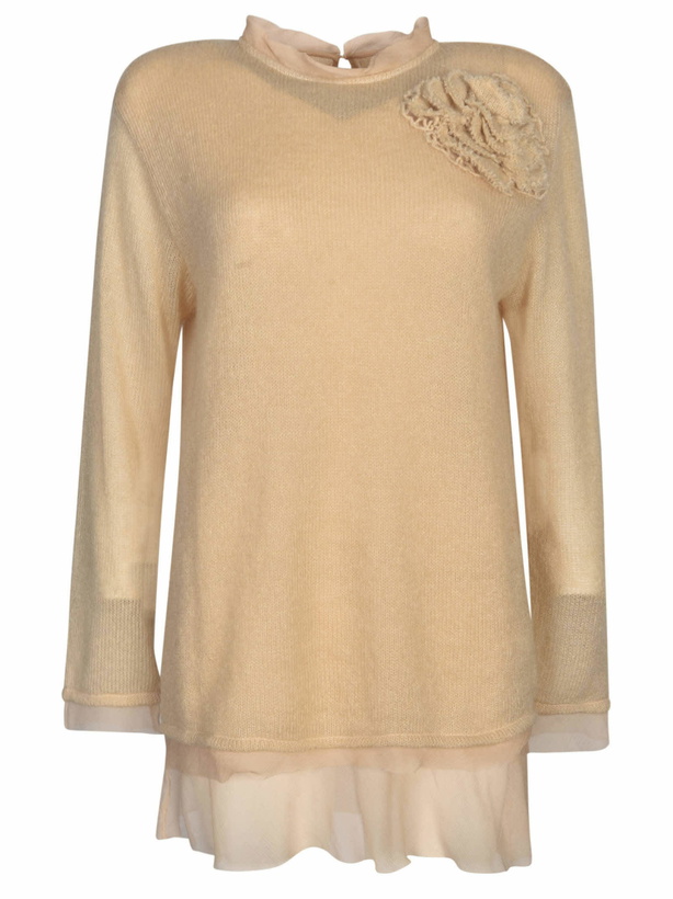 Photo: Ermanno Scervino Floral Embroidery Lace Paneled Knit Sweater