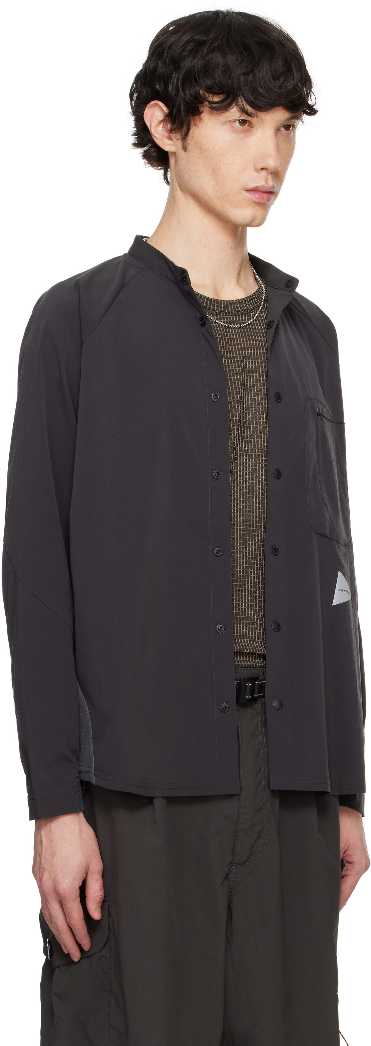 トップス and wander fleece base band collar shirt and wander Black & Gray Fleece Base Band Collar Shirt and Wander