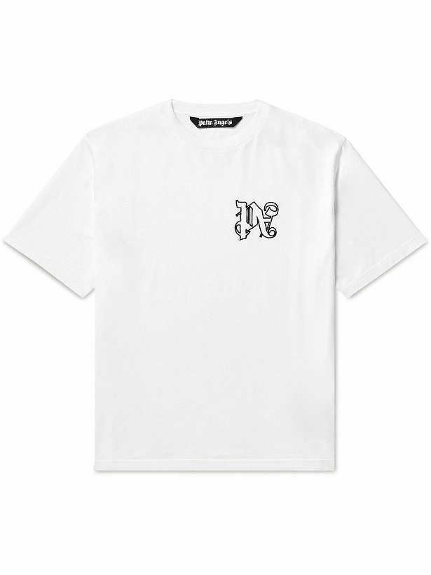 Photo: Palm Angels - Logo-Embroidered Cotton-Jersey T-Shirt - White
