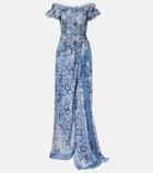 Ralph Lauren Collection Ivanna floral off-shoulder silk midi dress