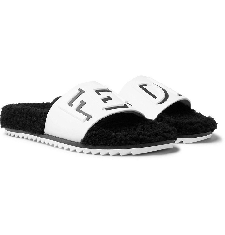 Photo: Fendi - Shearling-Lined Logo-Embossed Rubber Slides - Men - Black
