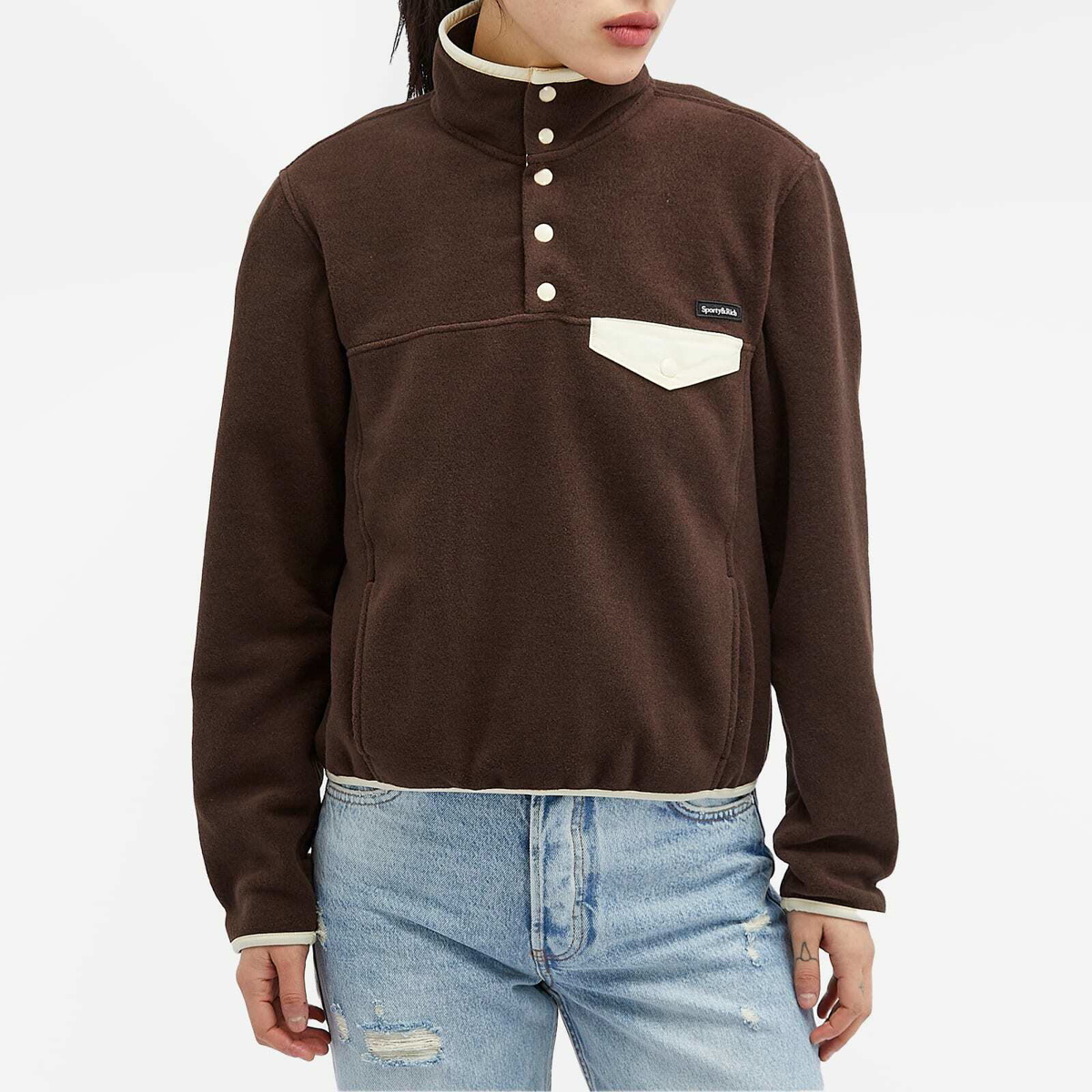 Sporty & Rich - Stand-up collar fleece sweatshirt