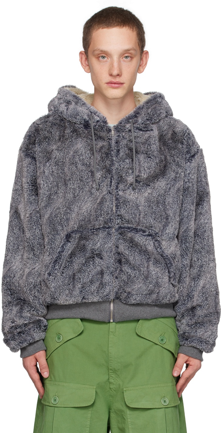 Sky High Farm Workwear Gray 'Wolf And Sheep' Reversible Faux-Fur Hoodie ...