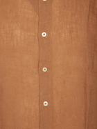 120% Lino Slim Fit Curry Linen Shirt With Mandarin Collar