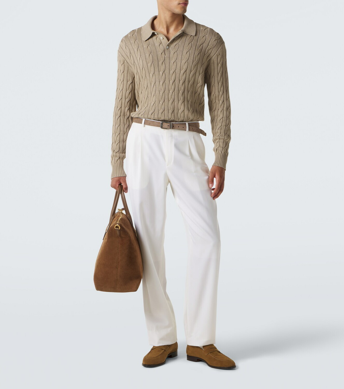 Ralph Lauren Purple Label Cable-knit cotton and silk polo sweater