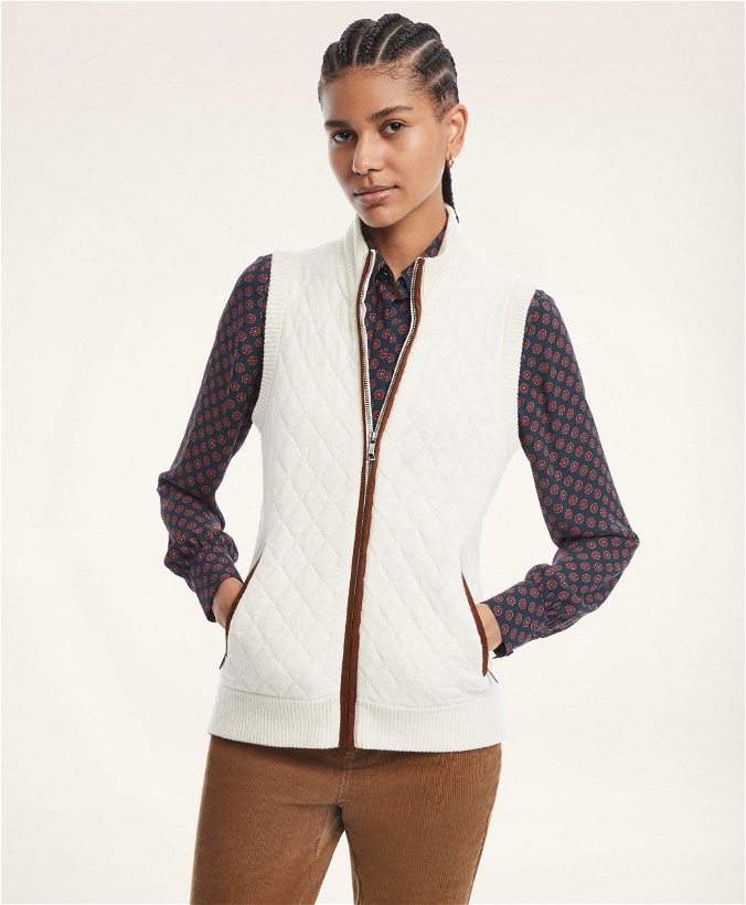 Photo: Brooks Brothers Women's Merino Blend Quilted Sweater Vest | White