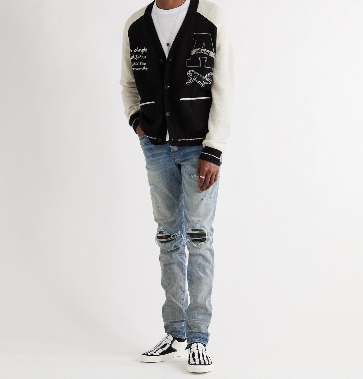 AMIRI - Varsity Logo-Appliquéd Embroidered Cashmere Cardigan