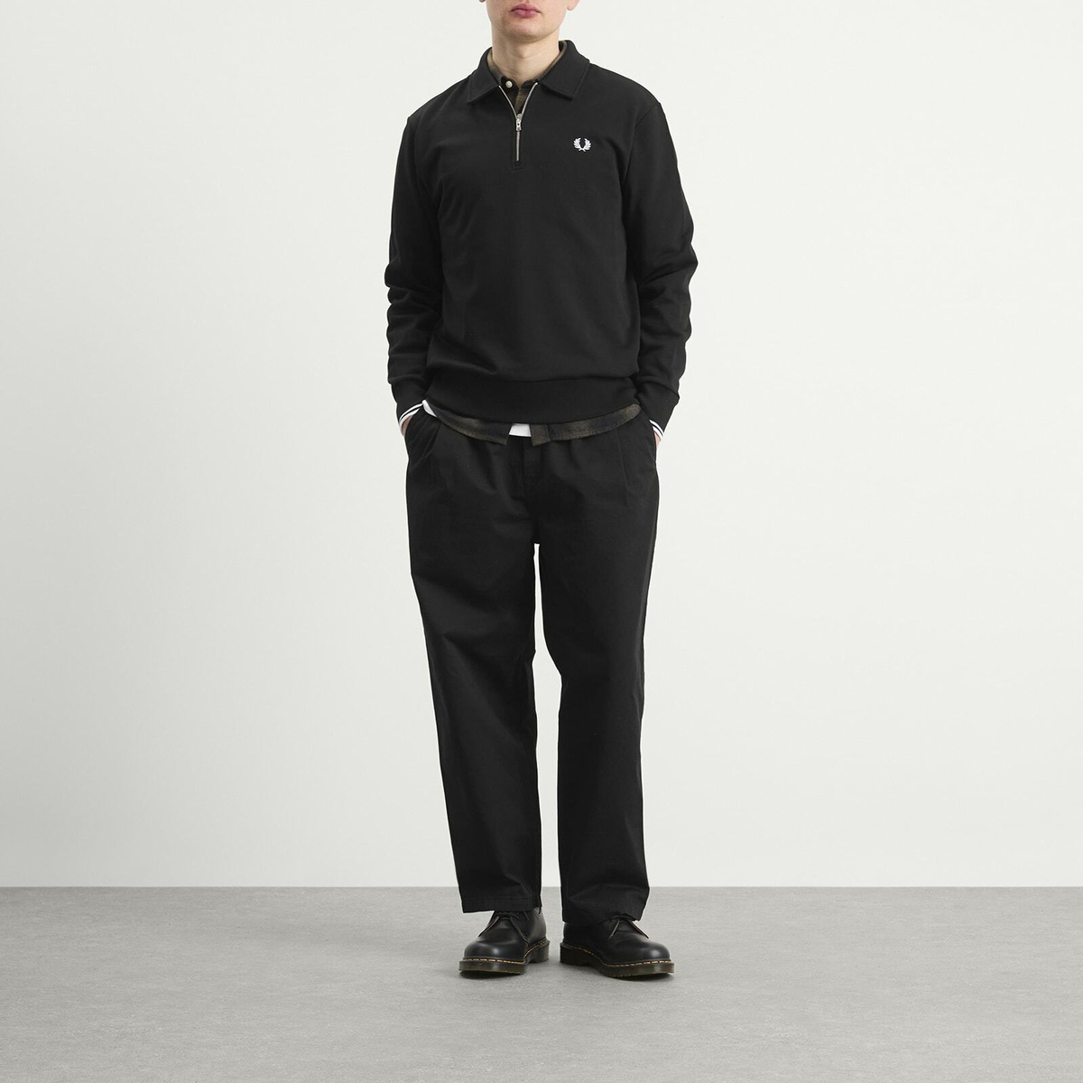 Fred Perry Men's Half Zip Collared Sweatshirt in Black
