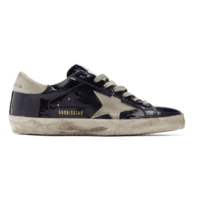 Photo: Golden Goose Navy and Grey Patent Superstar Sneakers