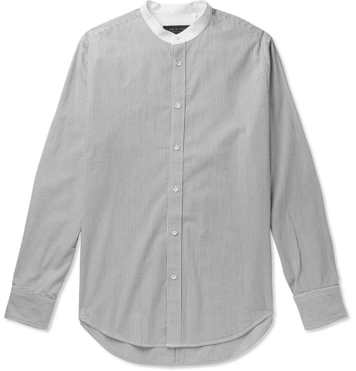 Photo: rag & bone - Grandad-Collar Striped Cotton Shirt - Gray