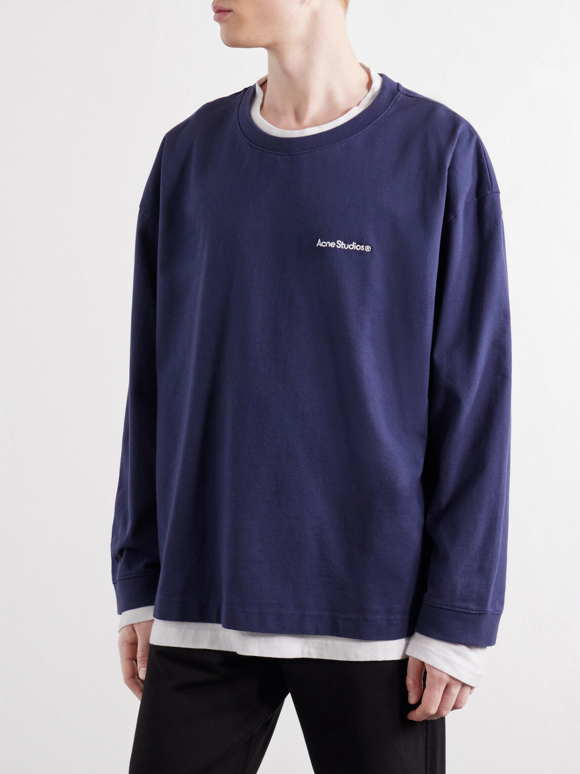 Acne Studios - Layered Logo-Embroidered Cotton-Jersey Sweatshirt - Blue