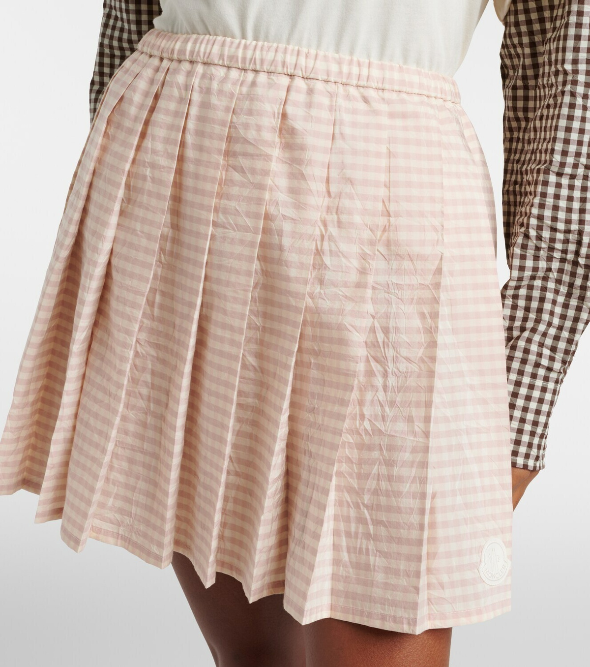 Moncler Checked pleated cotton-blend miniskirt