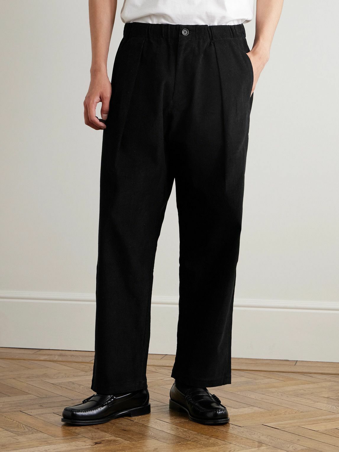 Kardo - Taka Straight-Leg Embroidered Cotton-Corduroy Trousers - Black