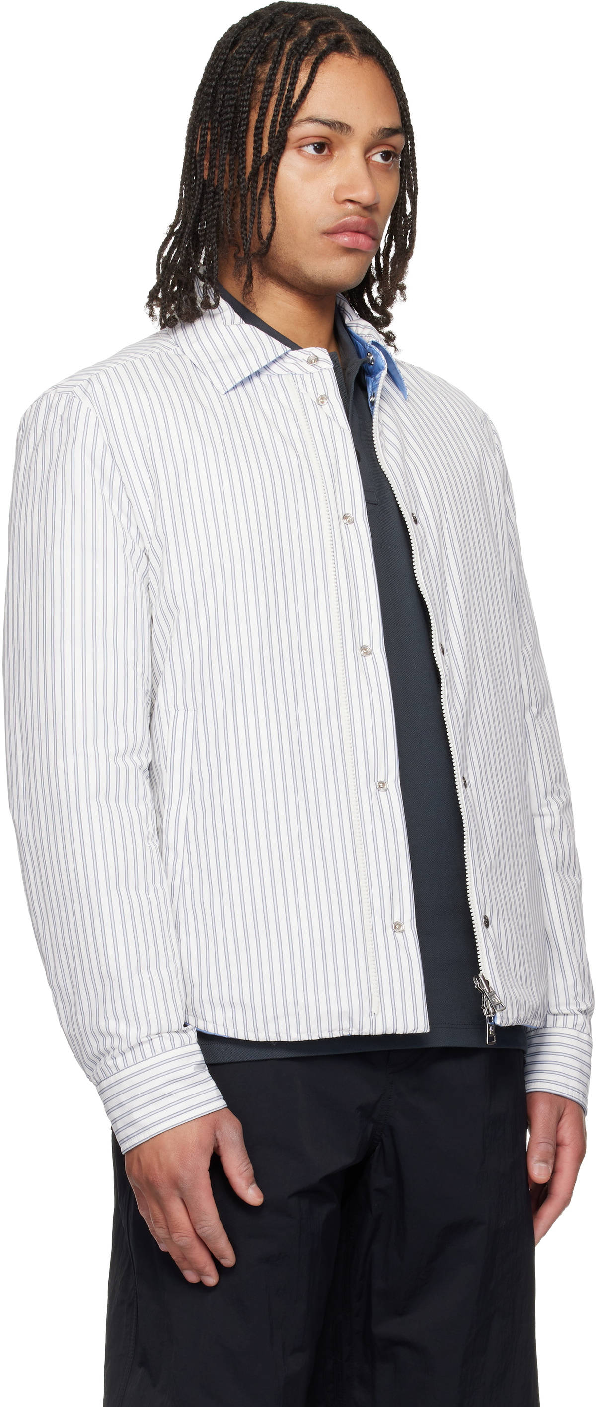Moncler White & Blue Reversible Down Shirt Jacket