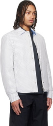 Moncler White & Blue Reversible Down Shirt Jacket