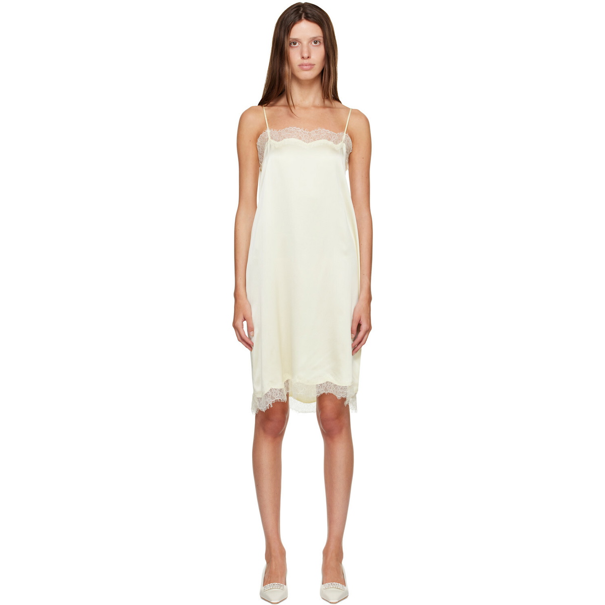 R2W Yellow Milena Silk Lace Midi Dress