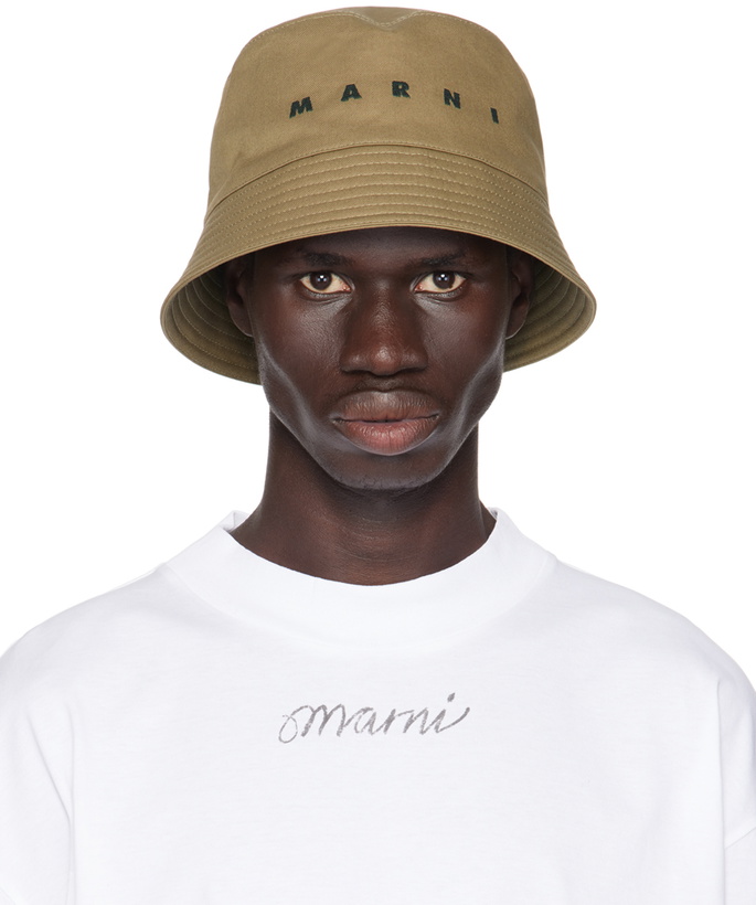 Photo: Marni Khaki Embroidered Logo Bucket Hat