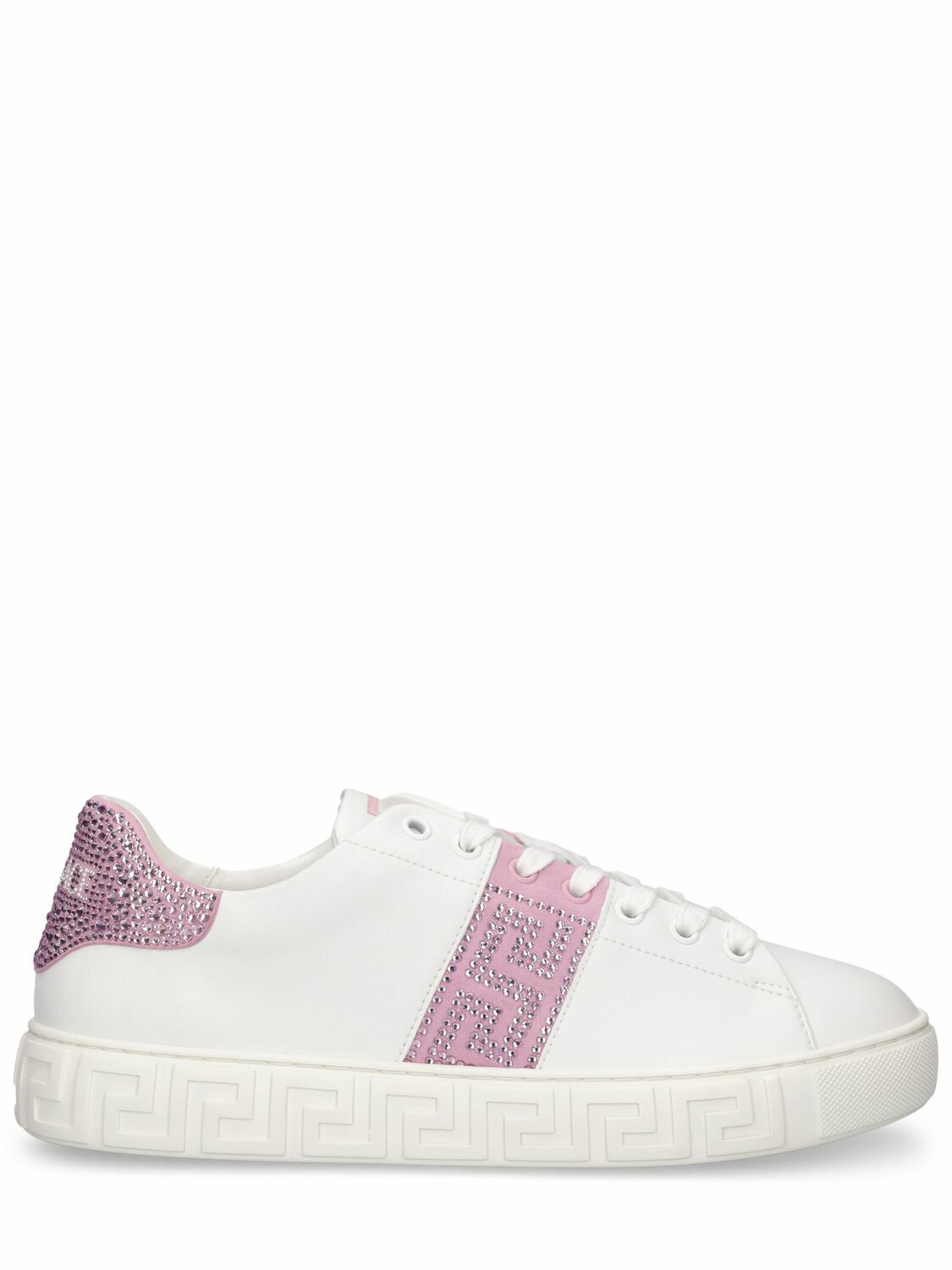 Photo: VERSACE - Faux Leather & Crystals Low Top Sneakers