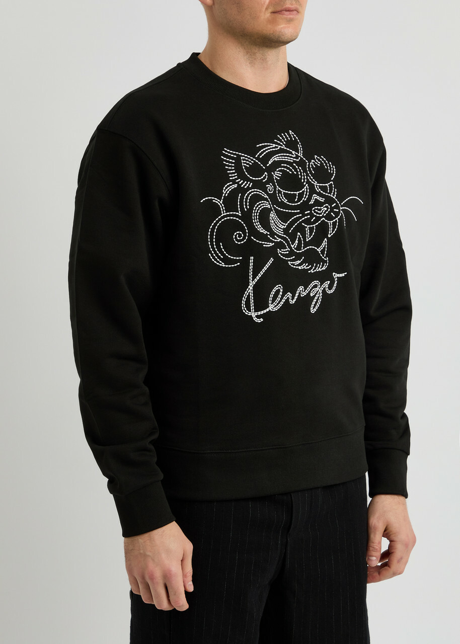 Kenzo Star Tiger Embroidered Cotton Sweatshirt Black Kenzo