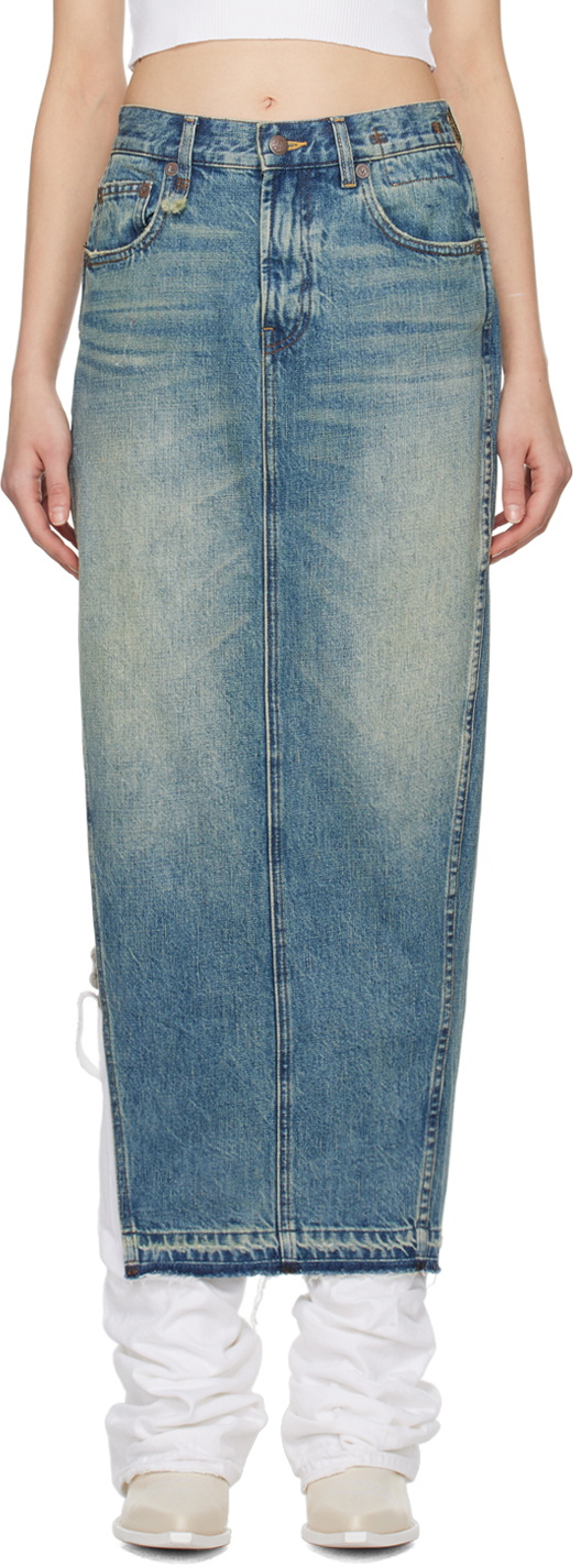 R13 Blue Side Slit Denim Maxi Skirt R13