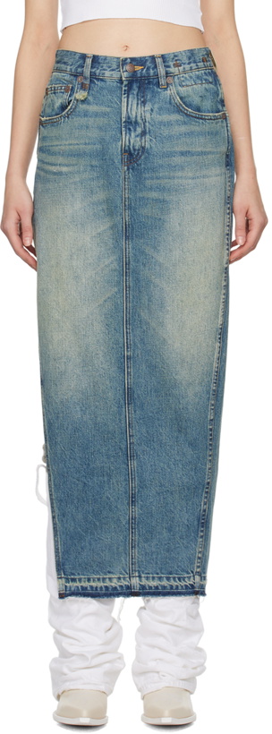 Photo: R13 Blue Side Slit Denim Maxi Skirt