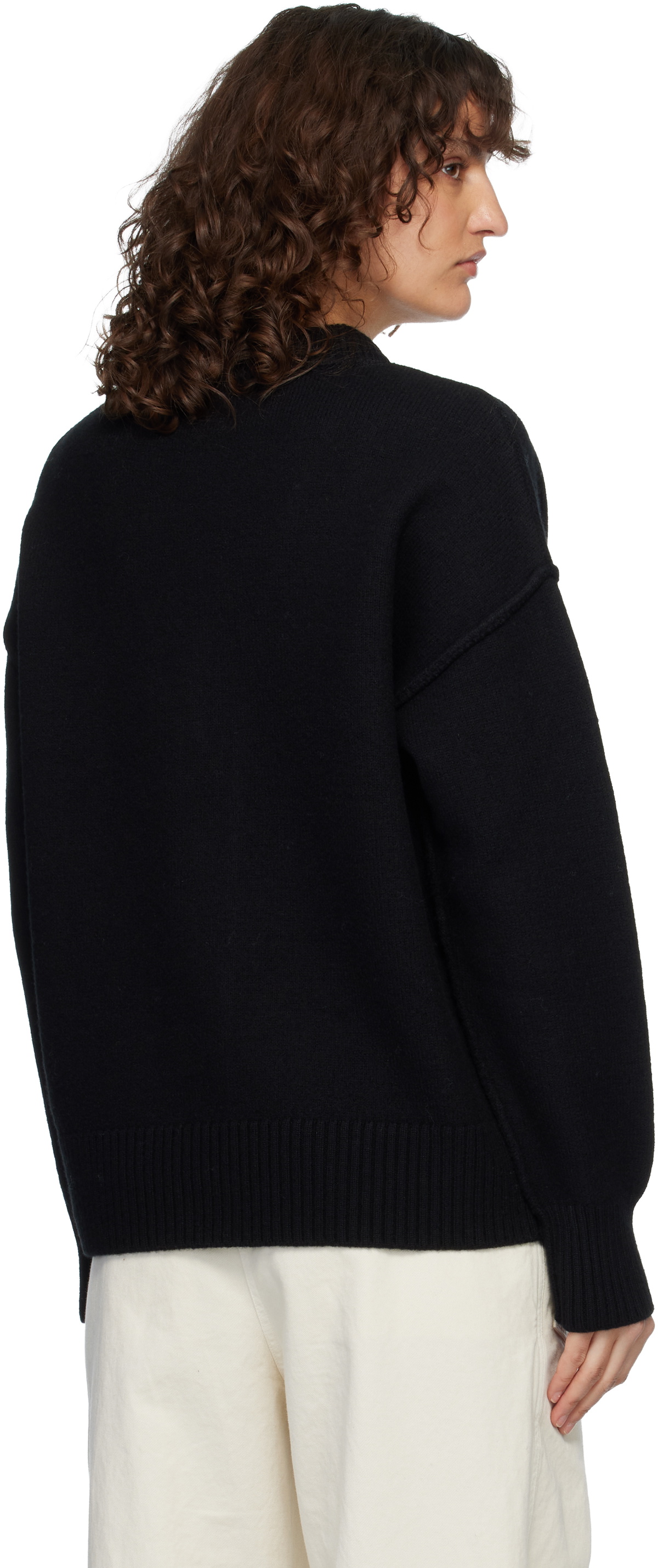 AMI Paris Black Wool Ami de Coeur Cardigan