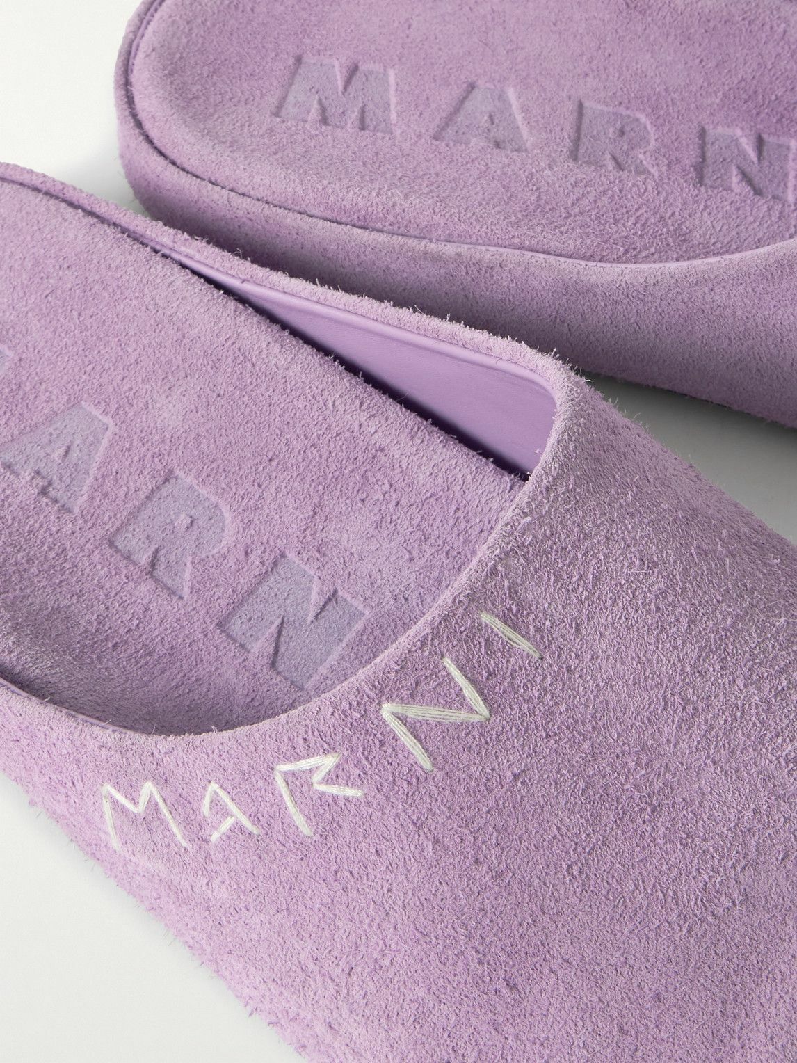 Marni - Logo-Embroidered Suede Slides - Purple