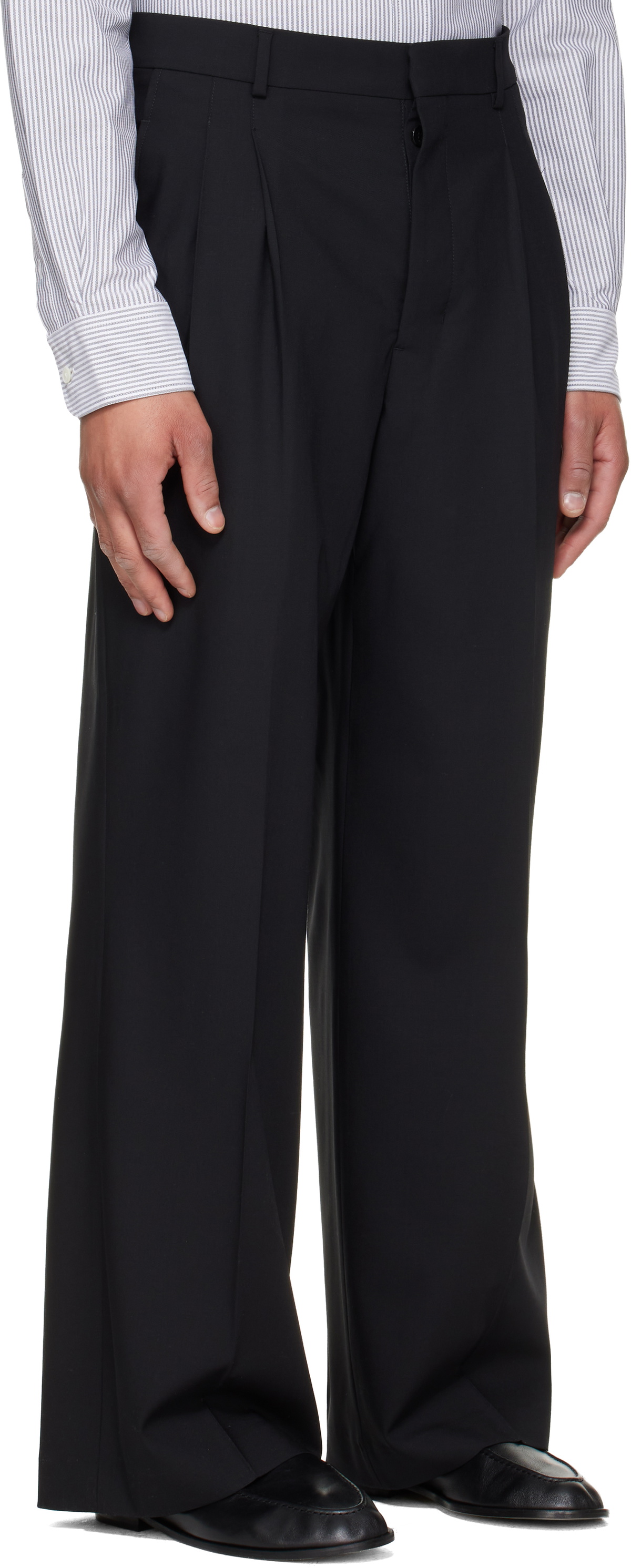 AMI Paris Black New Wool Low Waist Wide Trousers AMI