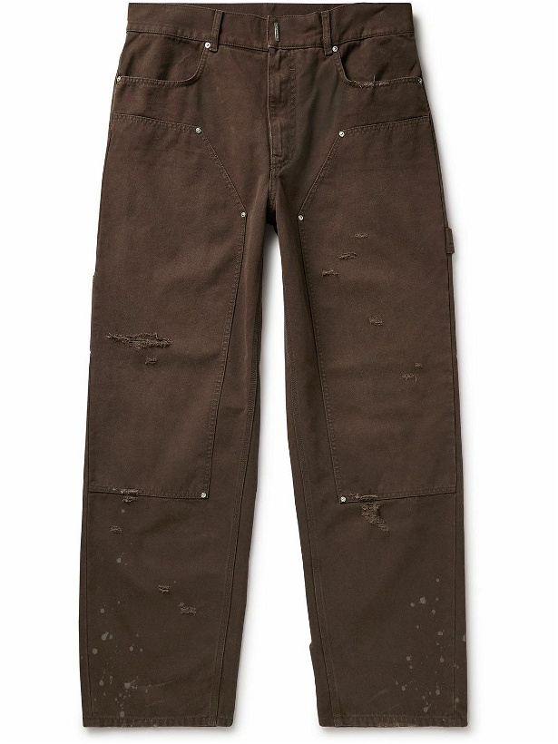 Photo: Givenchy - Carpenter Wide-Leg Panelled Distressed Cotton-Canvas Trousers - Brown