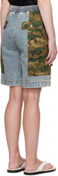 3.1 Phillip Lim Blue & Khaki Patchwork Camo Basketball Denim Cargo Shorts