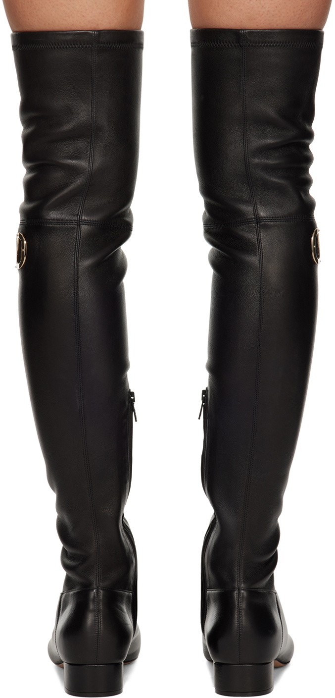 ロングブーツ VALENTINO GARAVANI Black Leather And Rubber Vlogo Boots Valentino Garavani Black VLogo Type Boots Valentino Garavani