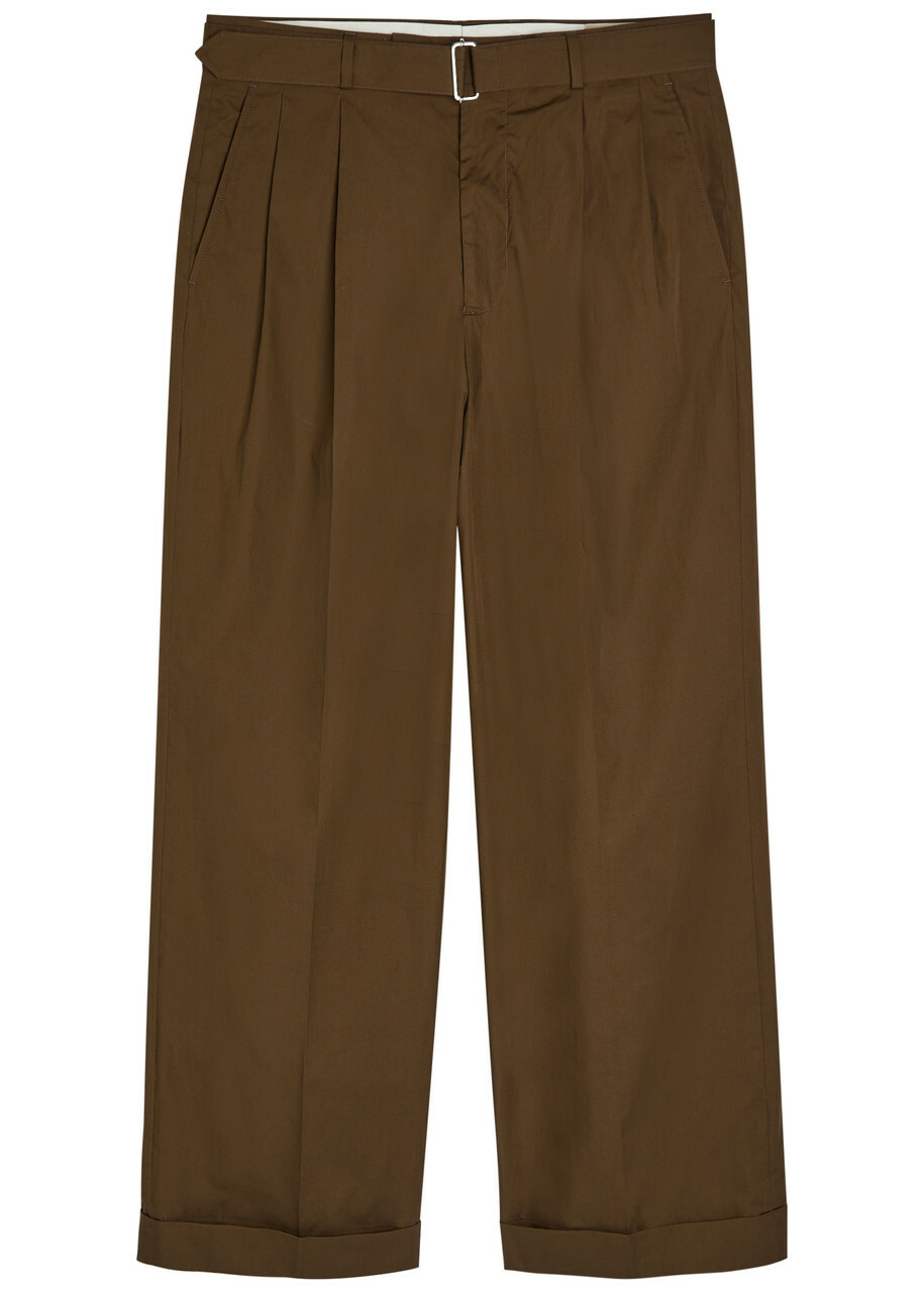 Officine Générale Evans Belted Cotton-poplin Trousers Dark Brown