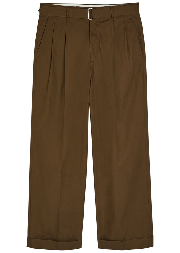 Photo: Officine Générale Evans Belted Cotton-poplin Trousers Dark Brown