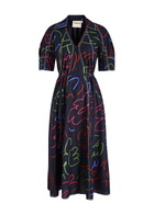 Lovebirds Playbook Printed Linen-blend Midi Dress Navy