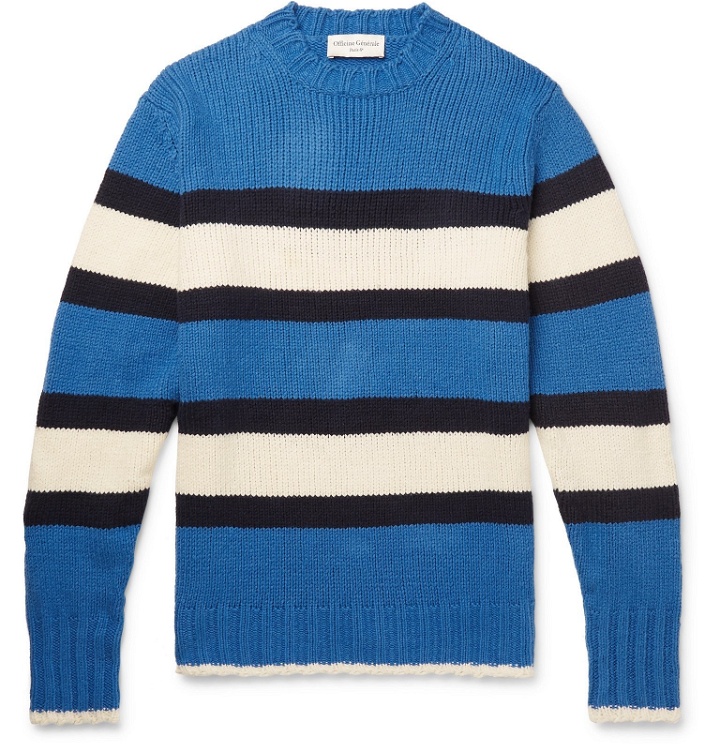 Photo: Officine Generale - Striped Cotton-Blend Sweater - Blue