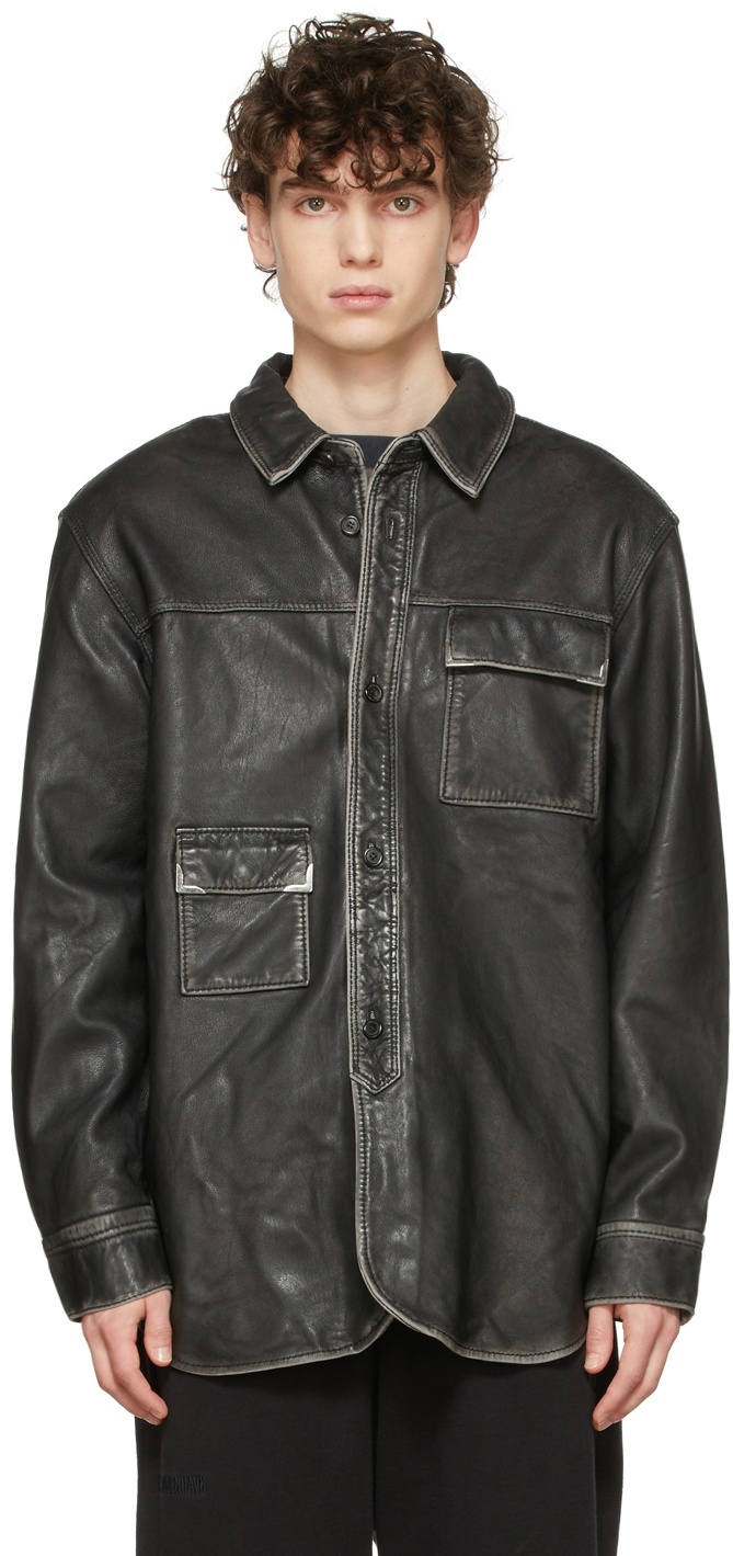 Han Kjobenhavn SSENSE Exclusive Black Leather Logo Army Shirt Han ...