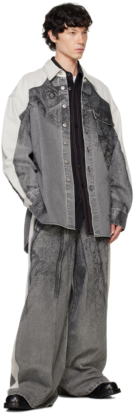 Feng Chen Wang Gray Printed Denim Jacket