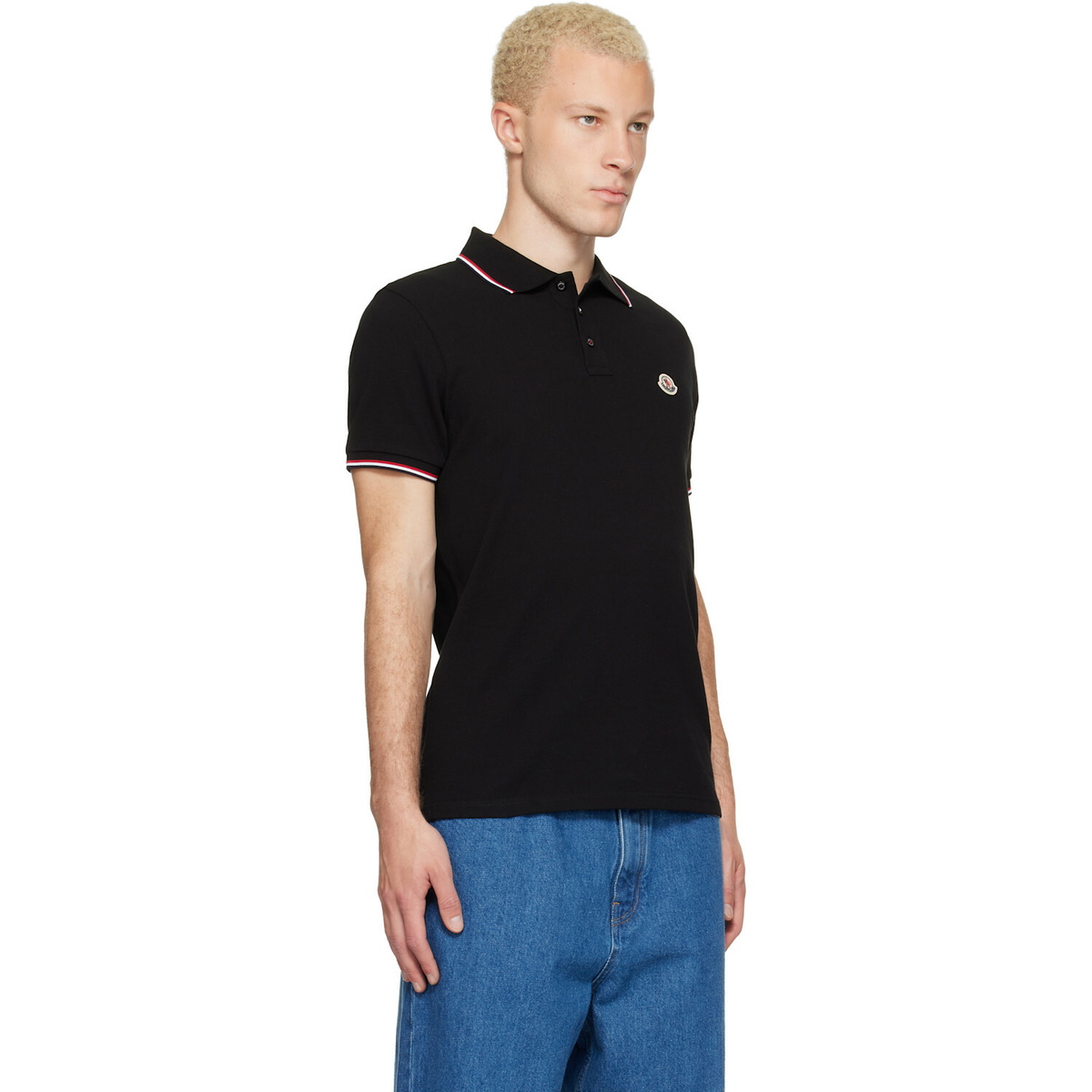 Moncler Black Tricolor-Trimmed Cotton Piquet Polo