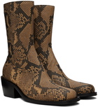 Dries Van Noten Tan Snake-Embossed Boots