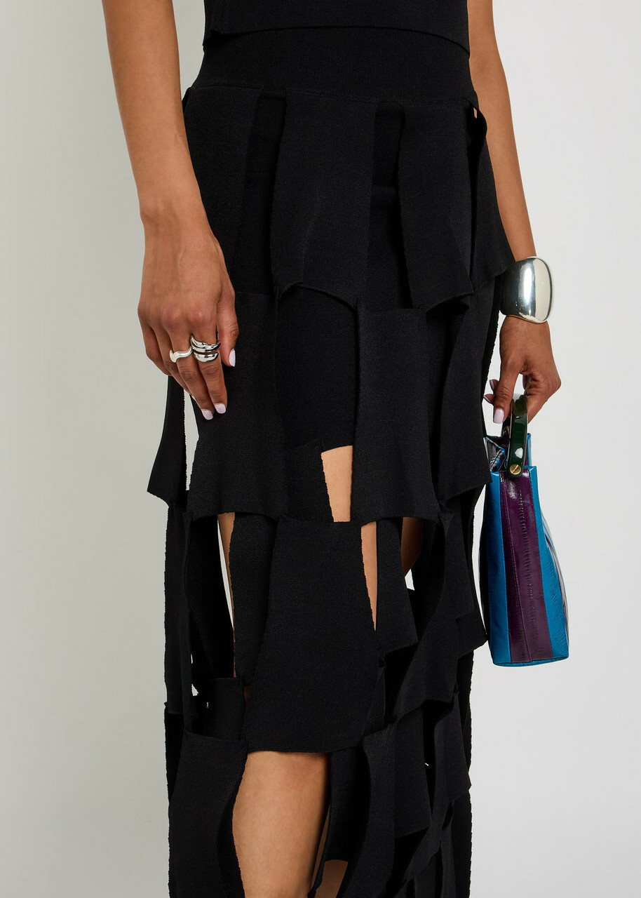 A.W.A.K.E Mode Panelled Trapeze Knit Midi Skirt Black