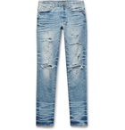 AMIRI - Thrasher Plus Skinny-Fit Distressed Stretch-Denim Jeans - Light blue