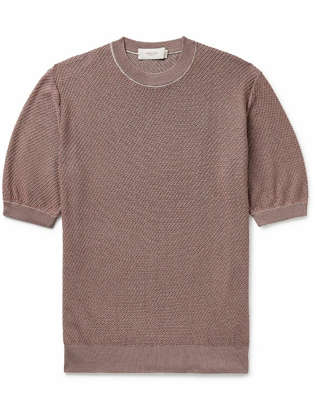 Photo: Agnona - Honeycomb-Knit Silk and Cotton-Blend T-Shirt - Brown
