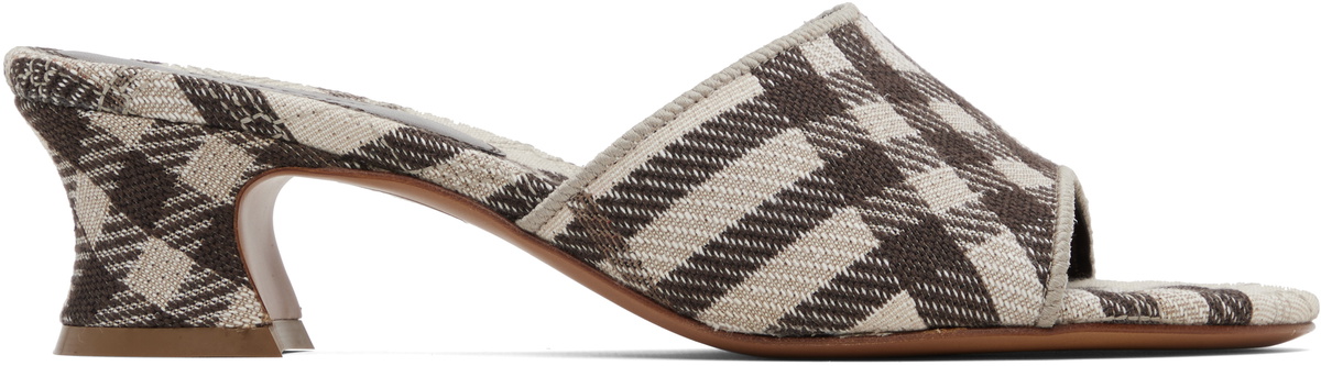 Burberry Brown & White Check Sloane Mule Heeled Sandals