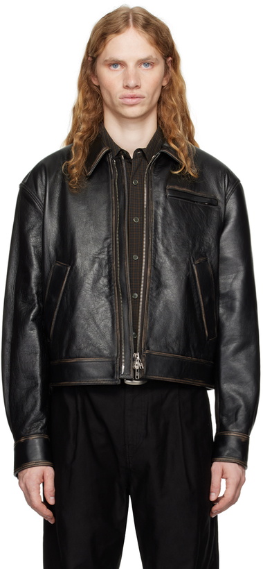 Photo: COOR Brown Padded Shoulder Leather Jacket