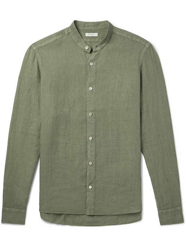 Photo: Boglioli - Grandad-Collar Garment-Dyed Linen Shirt - Green
